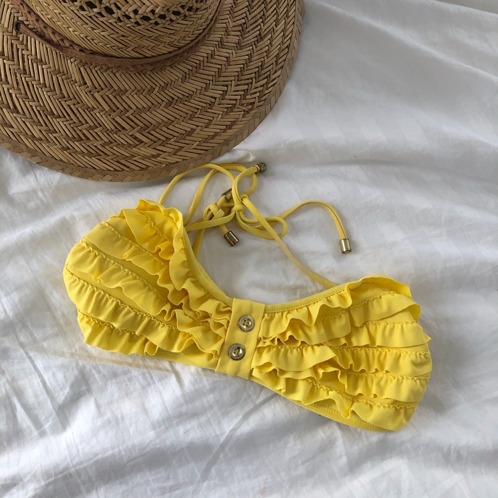Yellow Retro Ruffle swim Bikini top